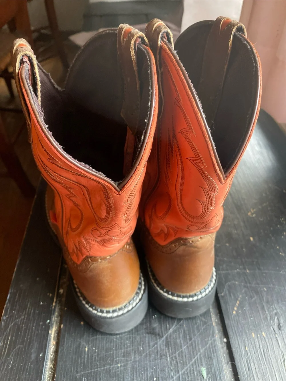 Womans Orange and Brown Western Work Boots